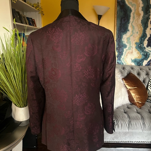 Egara Burgundy Floral Shawl Collar Blazer Jacket Slim Fit Size 38R - Picture 6 of 14